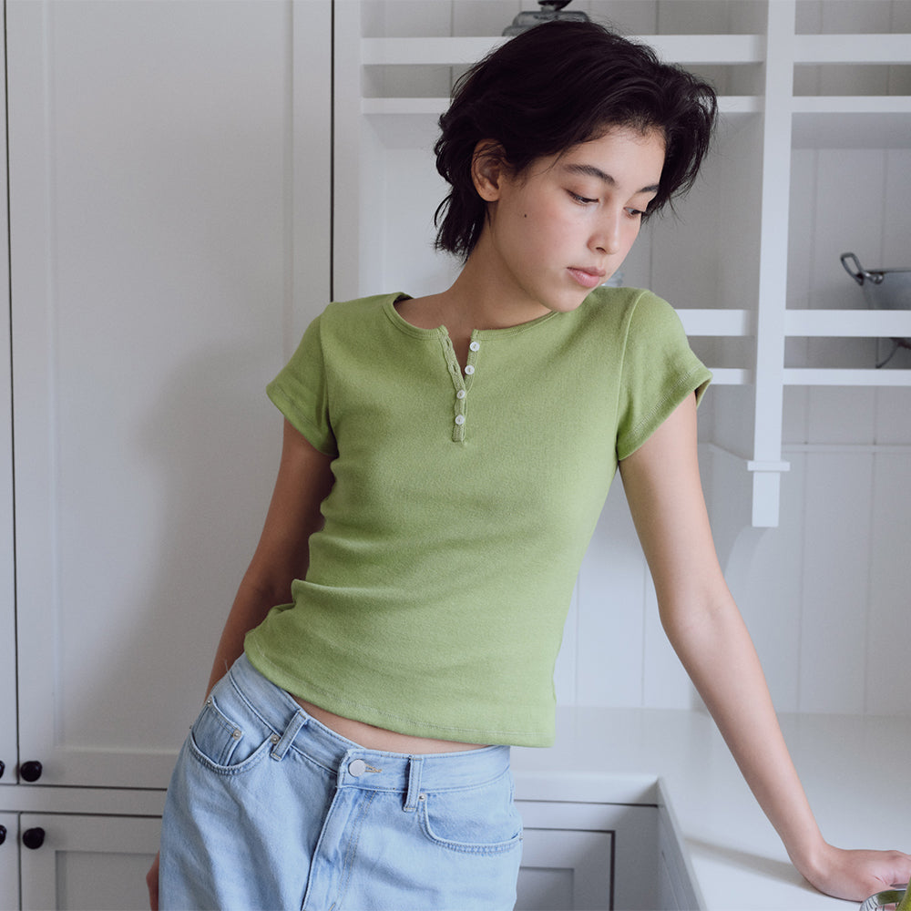 BAIE OUD Henley short-sleeve T-shirt_olive