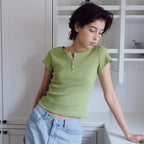 BAIE OUD Henley short-sleeve T-shirt_olive