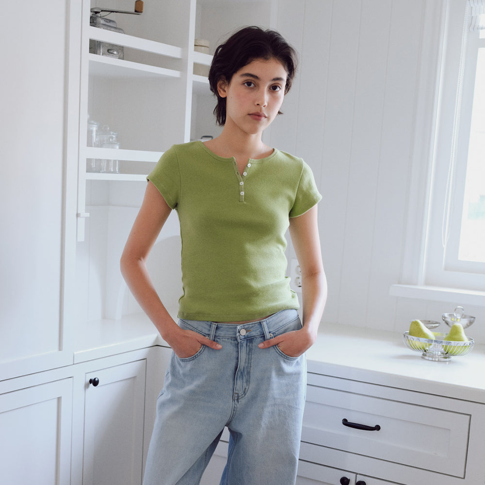 BAIE OUD Henley short-sleeve T-shirt_olive
