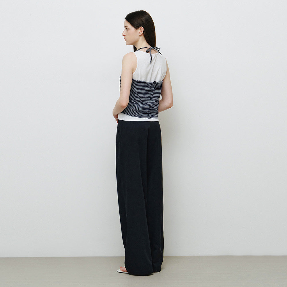 MONGDOL [SET] Halterneck layered sleeveless navy MDTS101NAVY