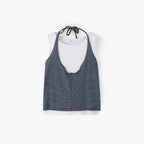 MONGDOL [SET] Halterneck layered sleeveless navy MDTS101NAVY
