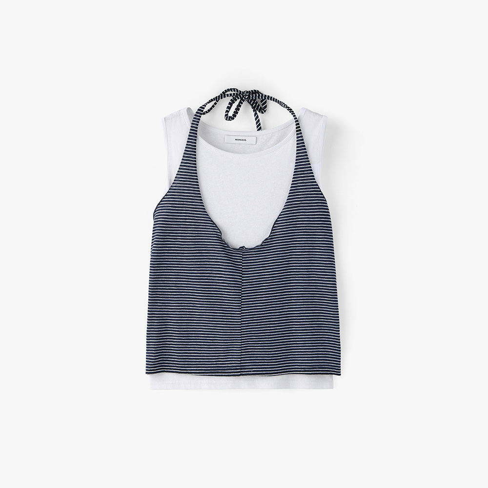 MONGDOL [SET] Halterneck layered sleeveless navy MDTS101NAVY