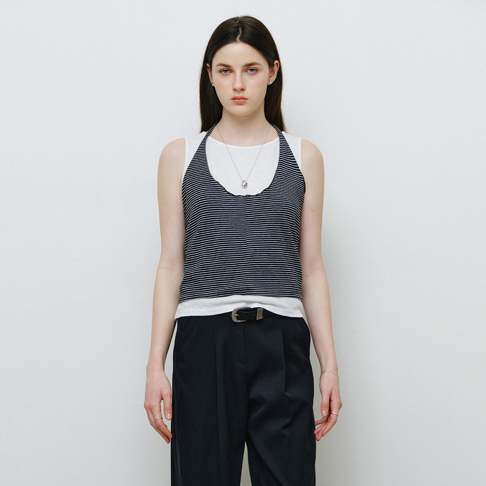 MONGDOL [SET] Halterneck layered sleeveless navy MDTS101NAVY