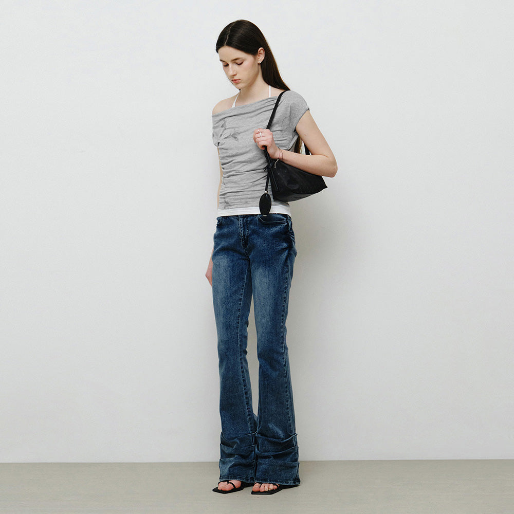 MONGDOL Flower graphic one shoulder t-shirt gray MDTS089GRAY