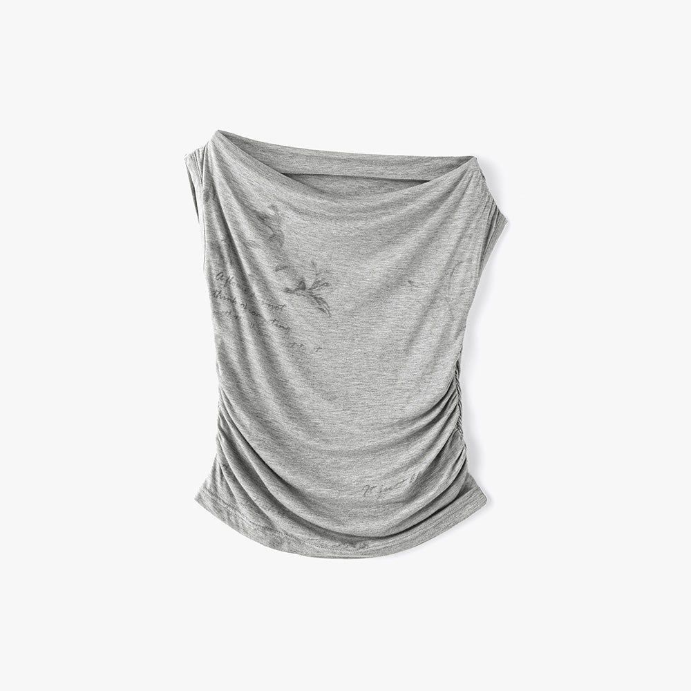 MONGDOL Flower graphic one shoulder t-shirt gray MDTS089GRAY