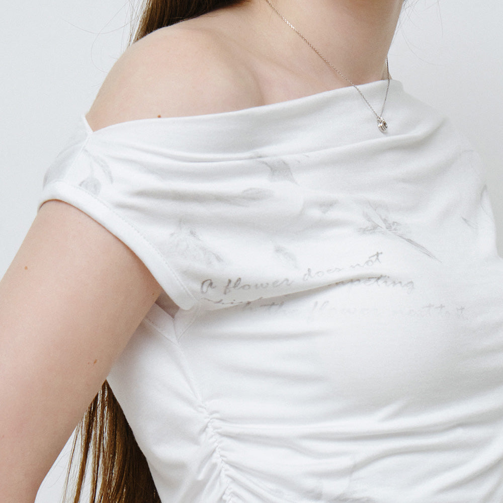 MONGDOL Flower graphic one shoulder t-shirt white MDTS089WHITE