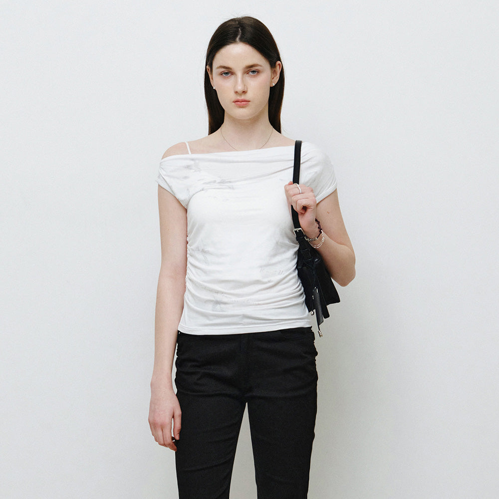 MONGDOL Flower graphic one shoulder t-shirt white MDTS089WHITE