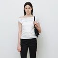 MONGDOL Flower graphic one shoulder t-shirt white MDTS089WHITE