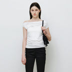 MONGDOL Flower graphic one shoulder t-shirt white MDTS089WHITE