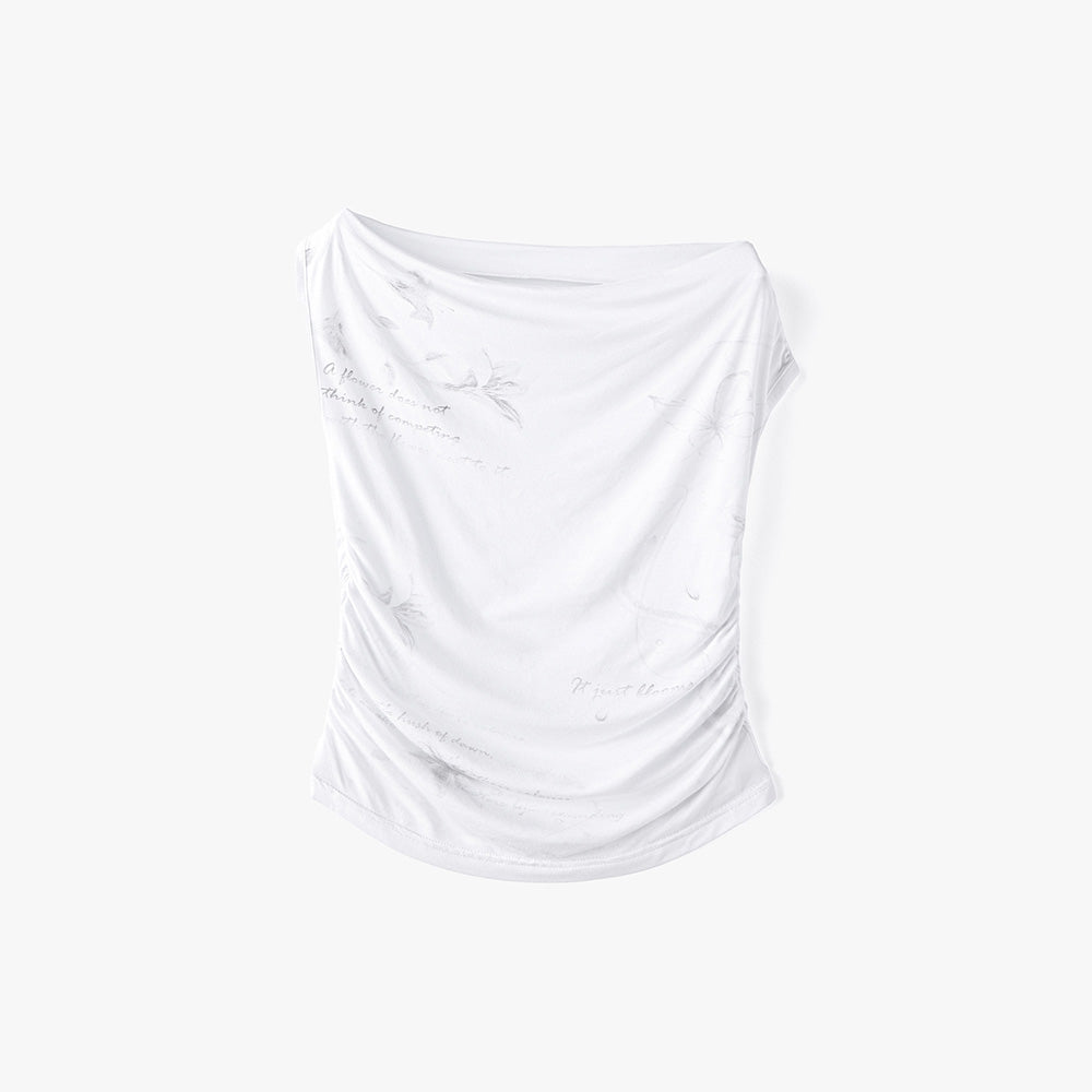 MONGDOL Flower graphic one shoulder t-shirt white MDTS089WHITE