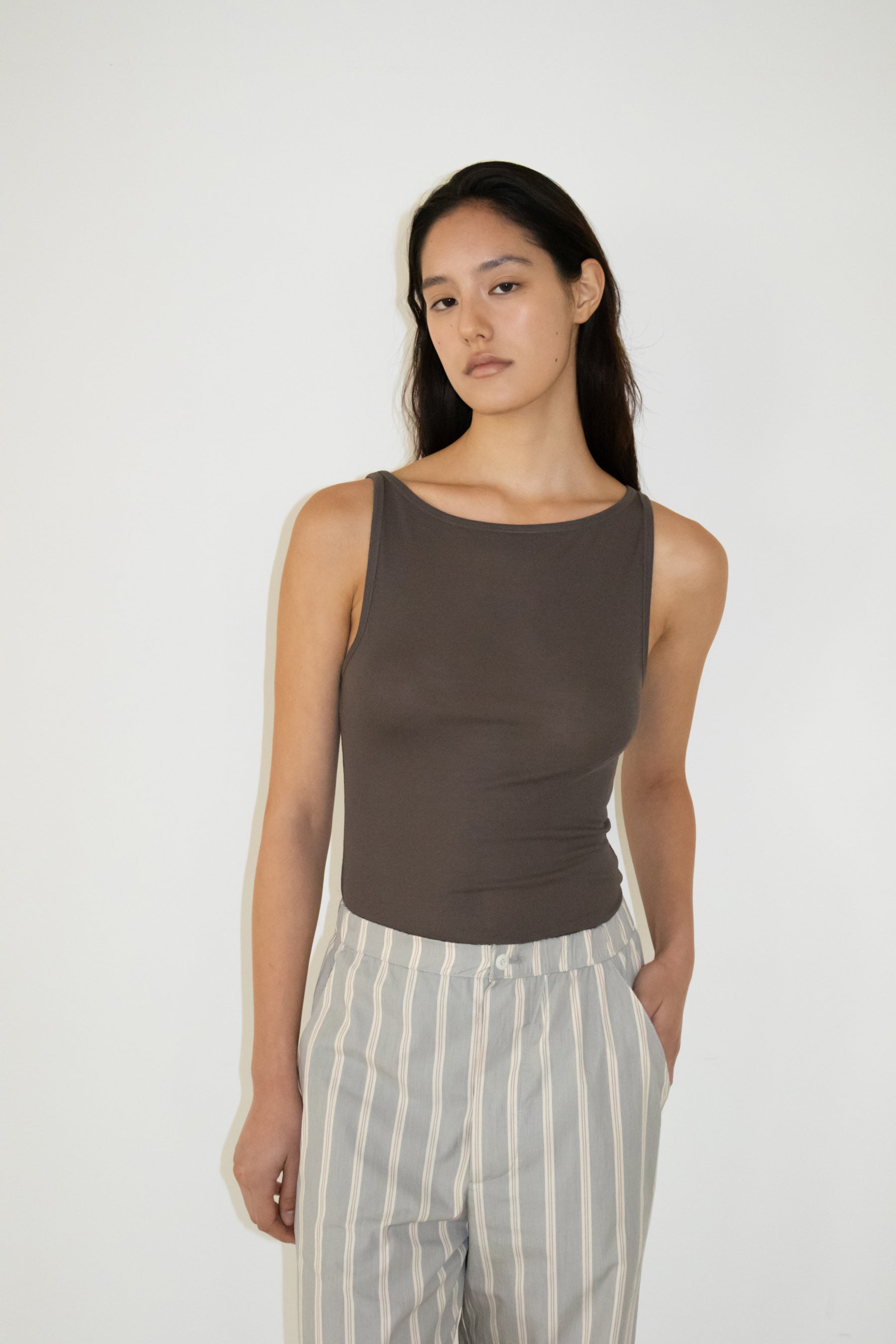 NCSSRY Boat Neck Sleeveless Top (Brown)