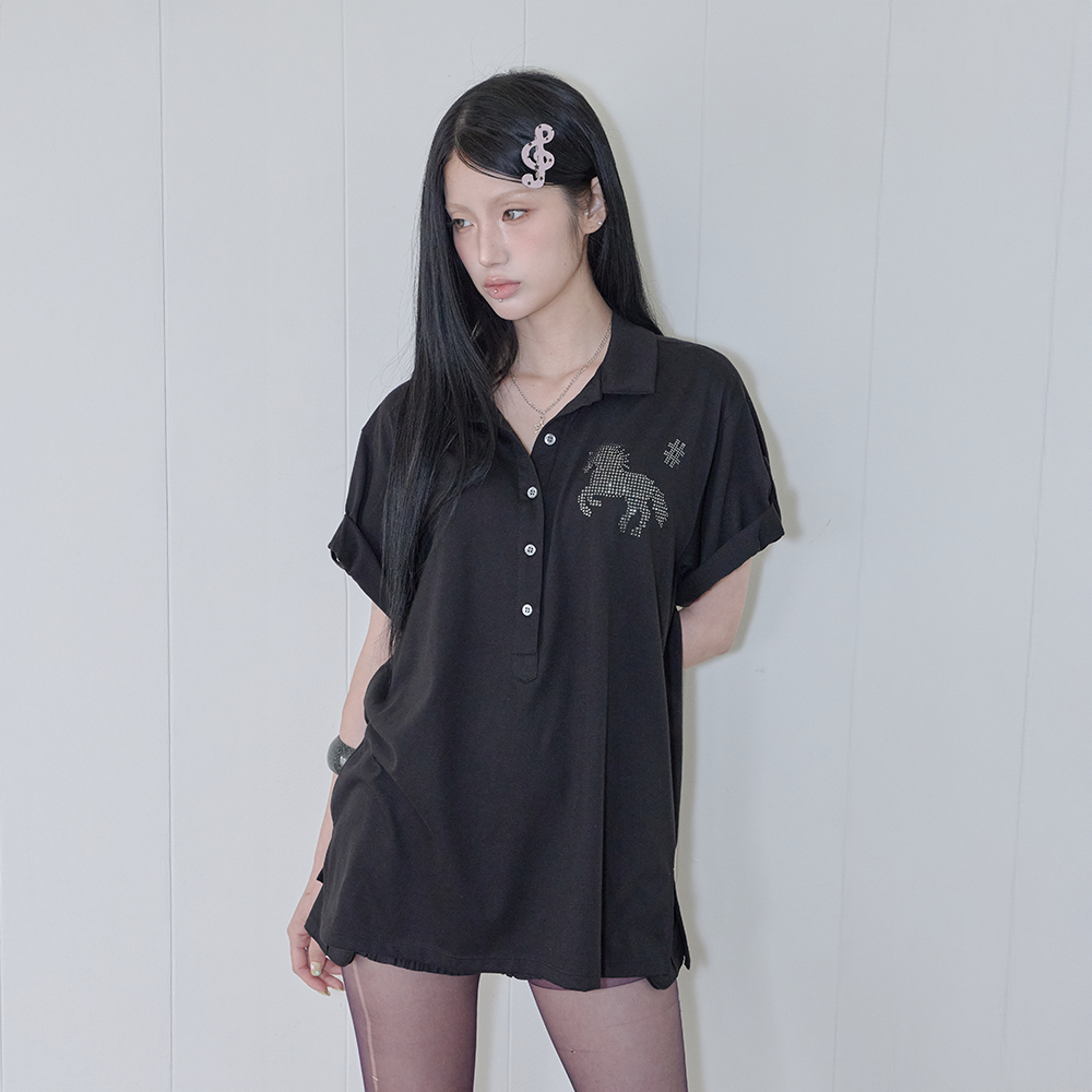 41PRAY Horse Summer Polo Shirt / Black