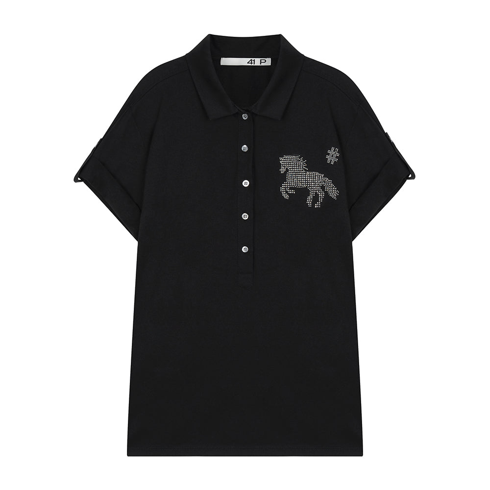 41PRAY Horse Summer Polo Shirt / Black
