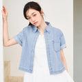 Lee Women's Cropped Denim Short Sleeve Shirt Indigo Light