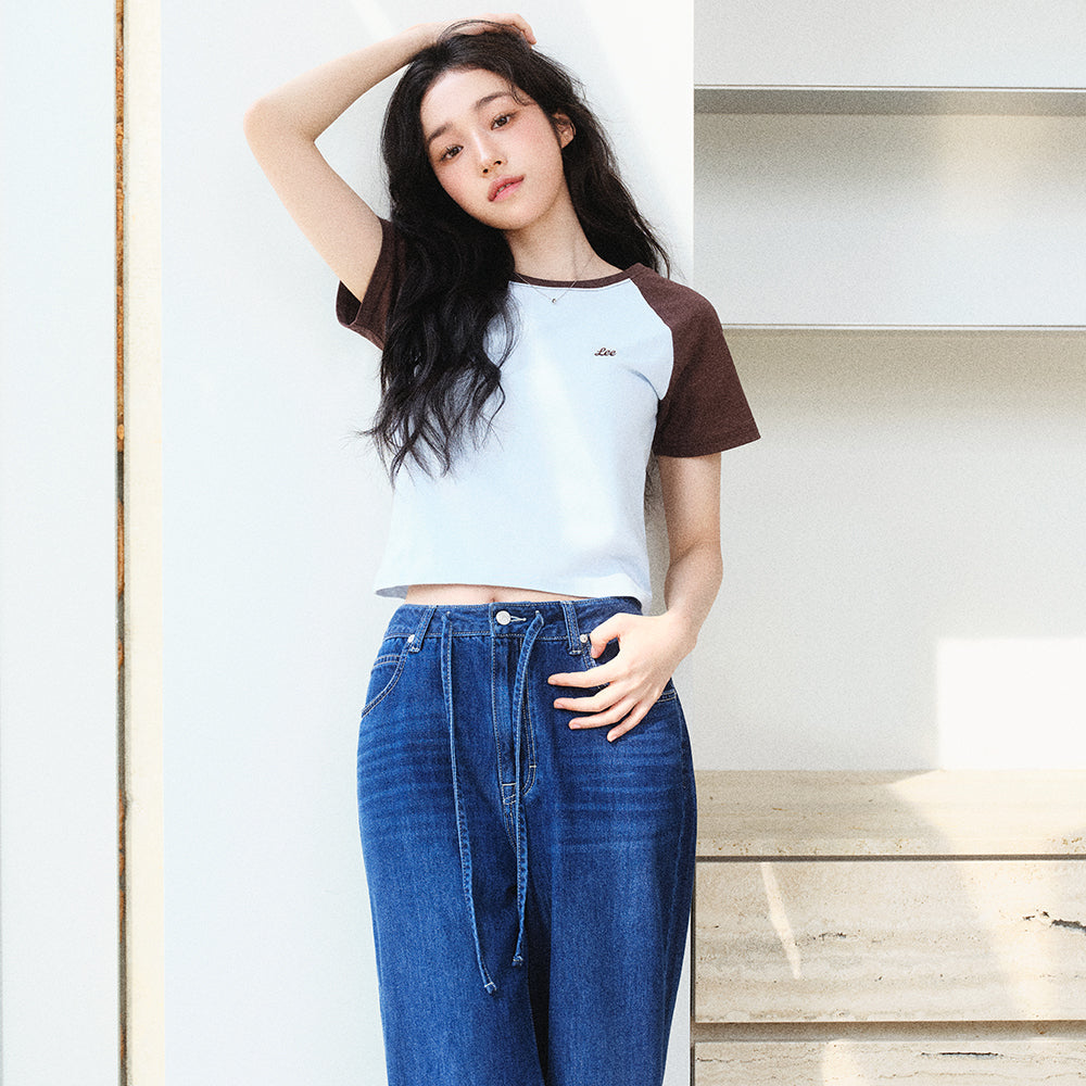 Lee Women's Raglan Crop T-Shirt Light Blue