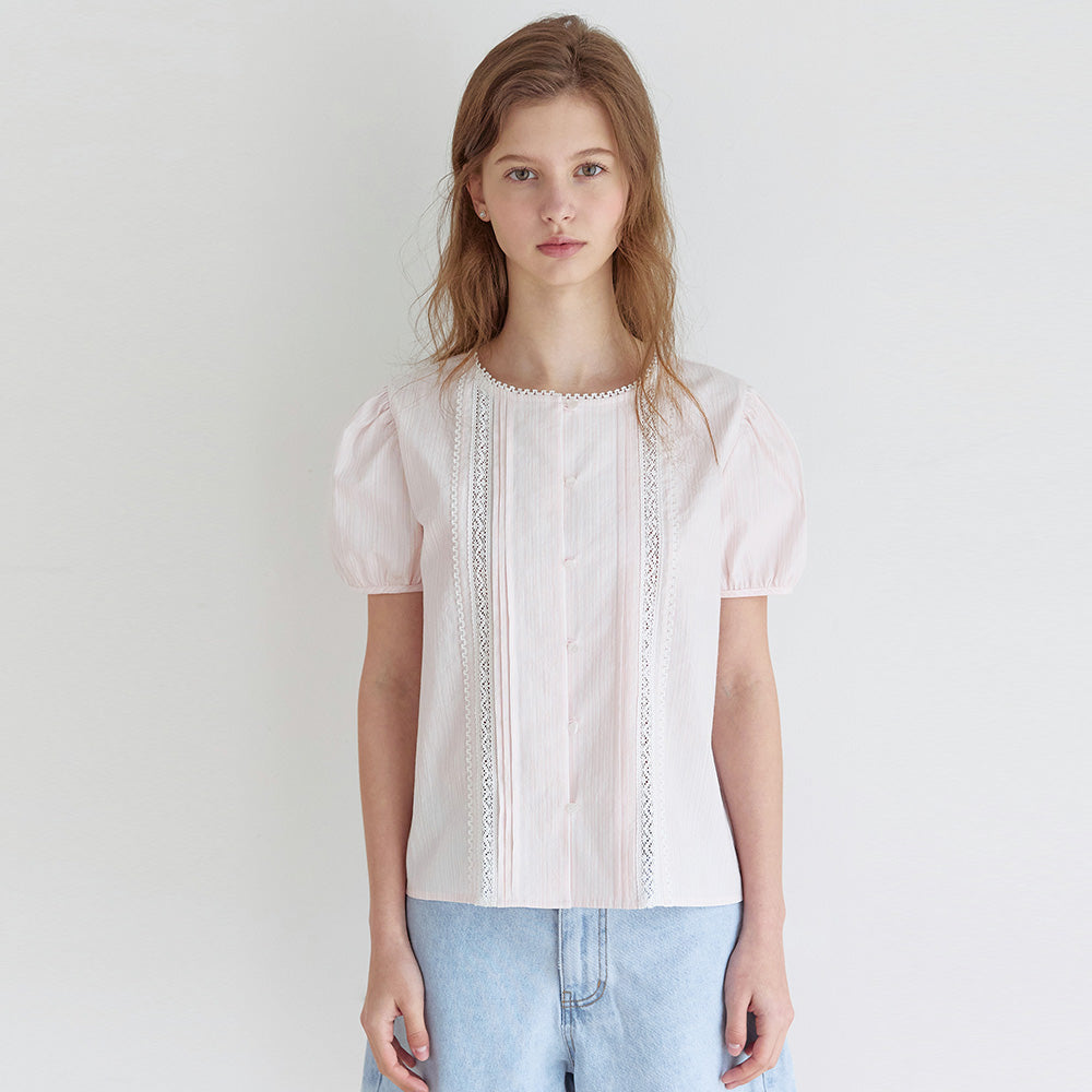 NONLOCAL Ellie Lace Pintuck Blouse - Light Pink
