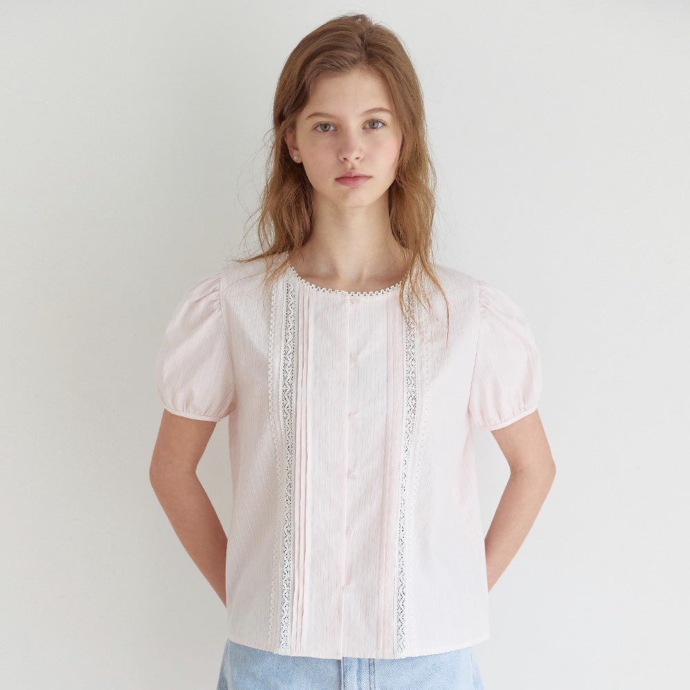 NONLOCAL Ellie Lace Pintuck Blouse - Light Pink