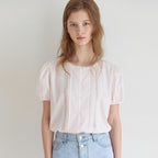 NONLOCAL Ellie Lace Pintuck Blouse - Light Pink