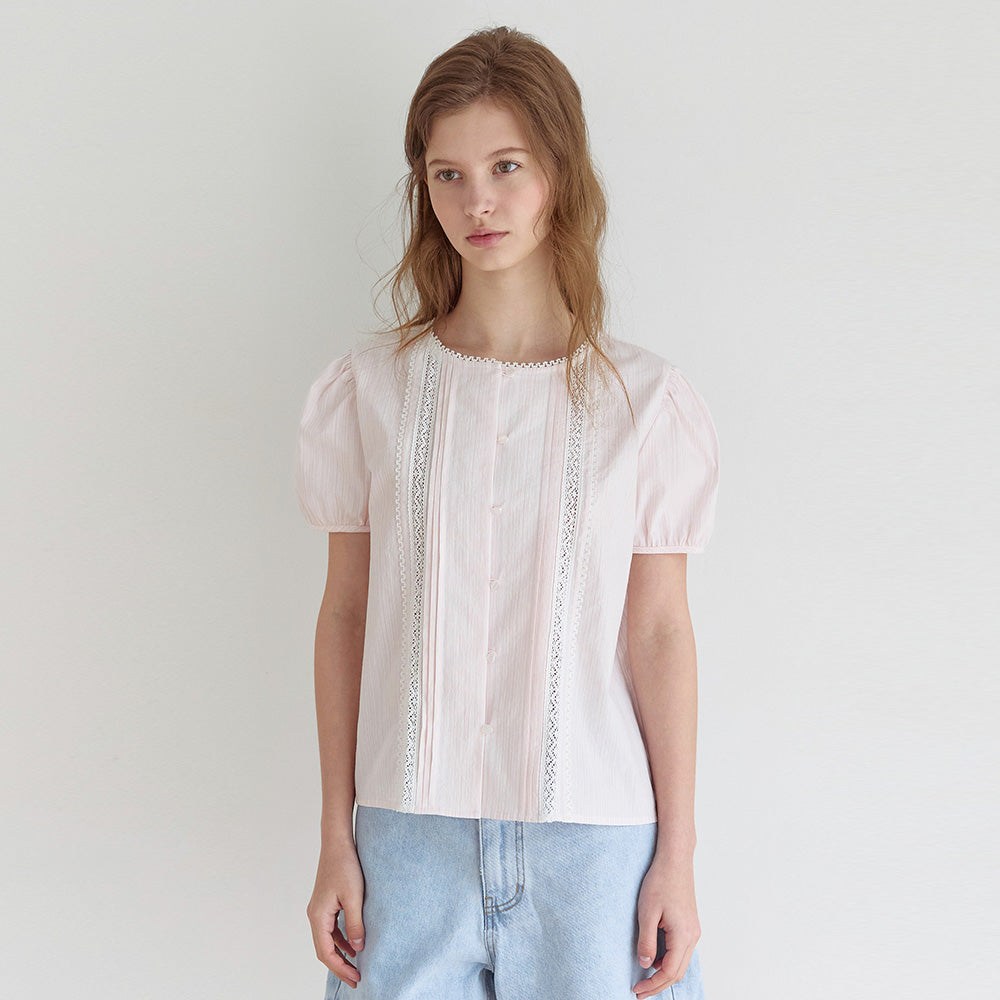 NONLOCAL Ellie Lace Pintuck Blouse - Light Pink