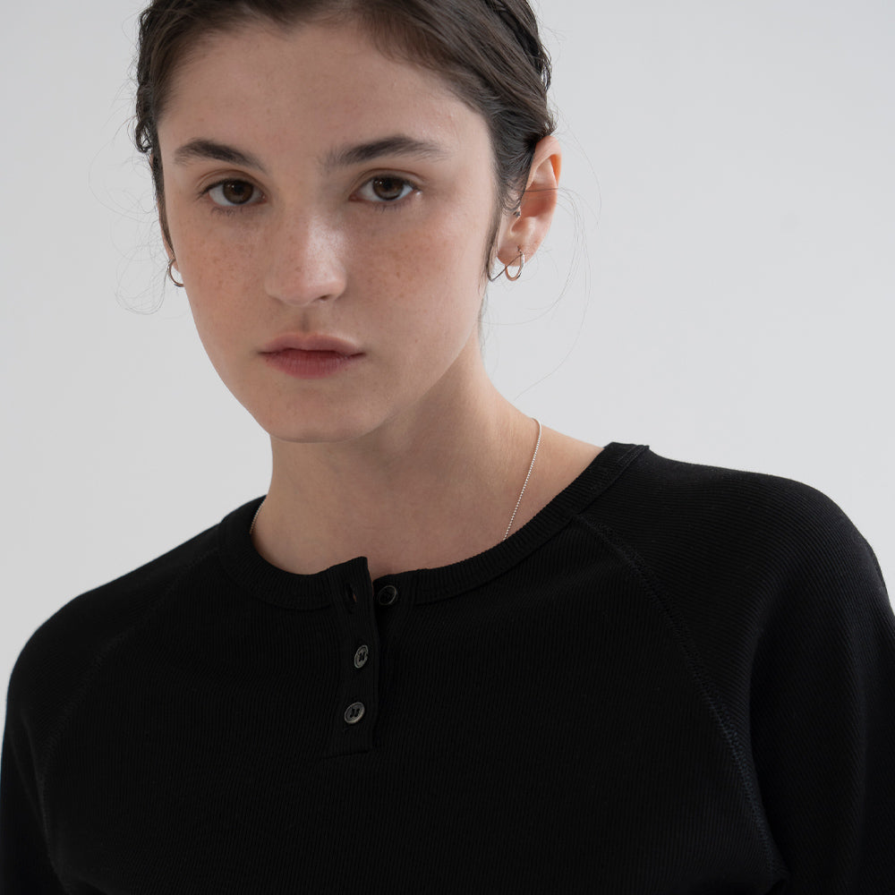 THE MITTEN [6th] Button half t-shirt (black)