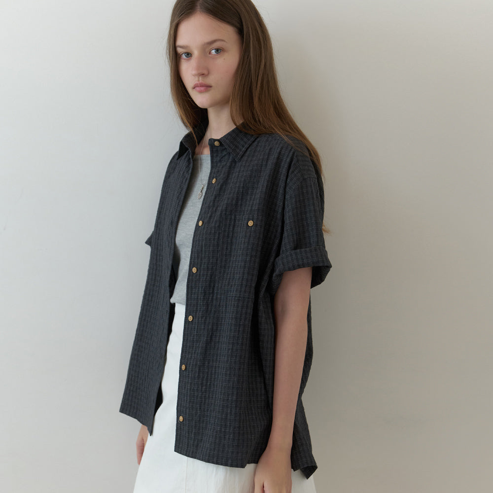 THE MITTEN Linden half shirt (moody check)