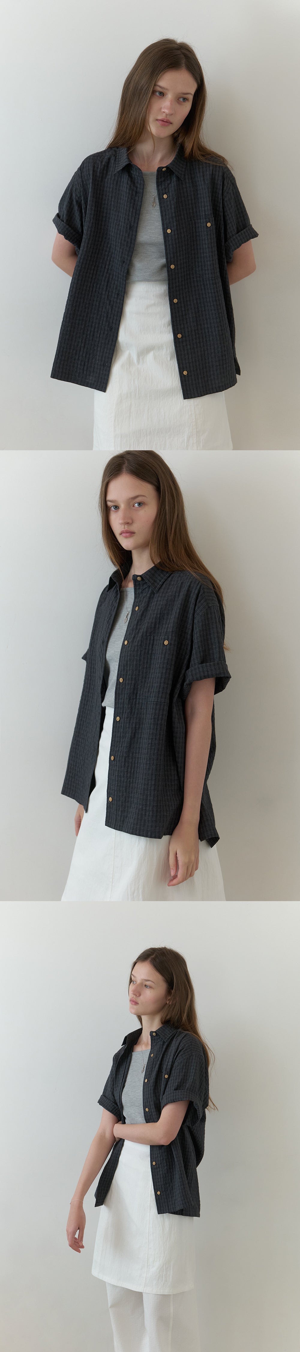 THE MITTEN Linden half shirt (moody check)