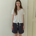 THE MITTEN Foliage half blouse (white)