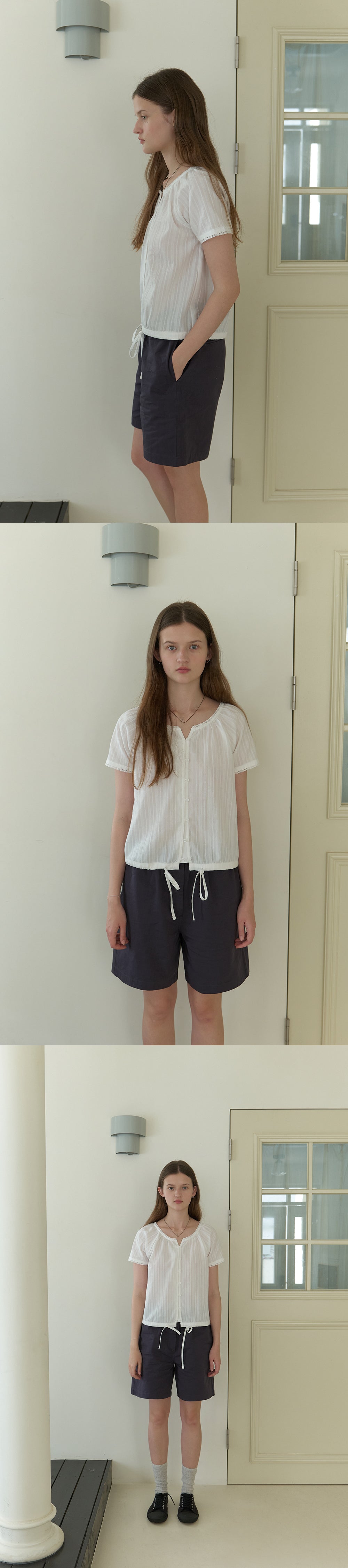 THE MITTEN Foliage half blouse (white)