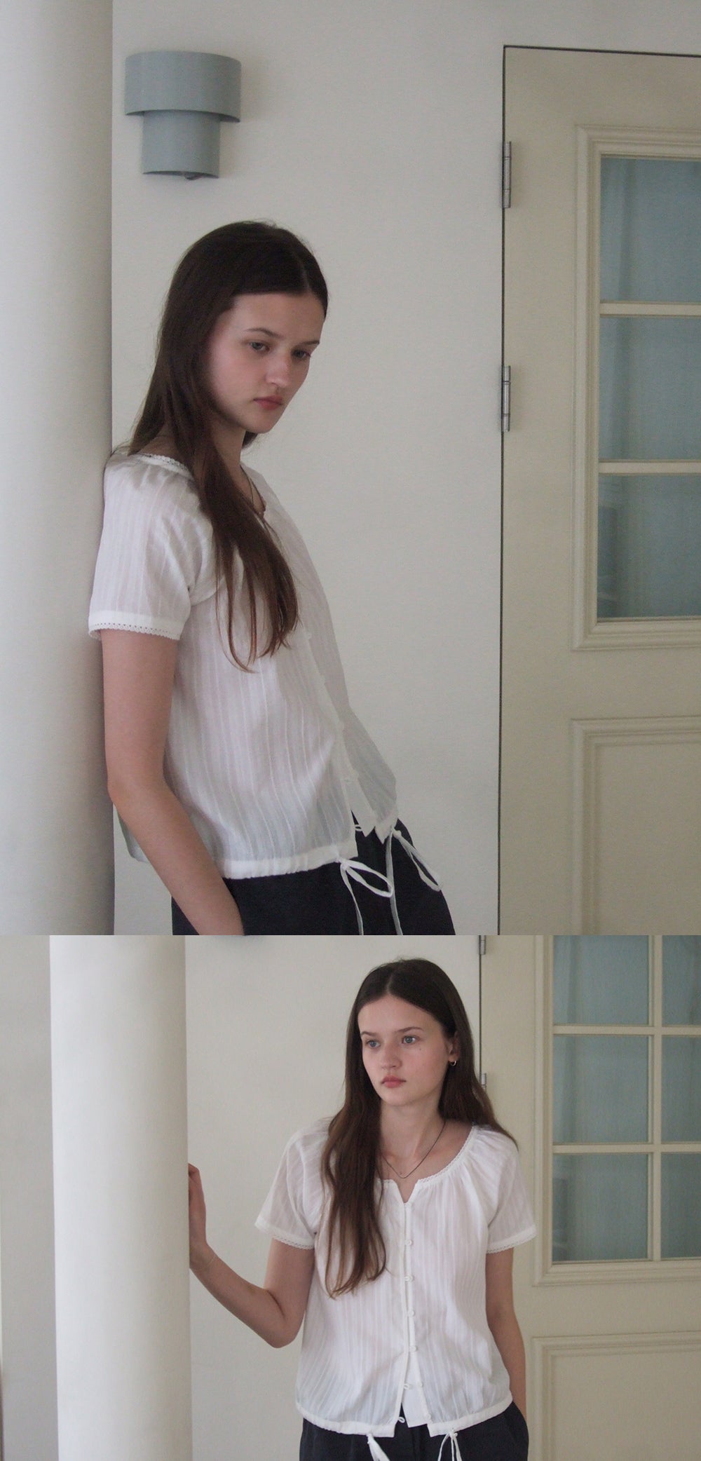 THE MITTEN Foliage half blouse (white)