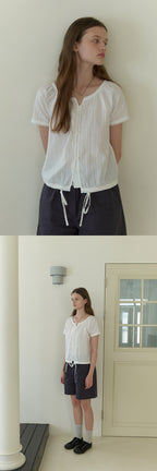 THE MITTEN Foliage half blouse (white)