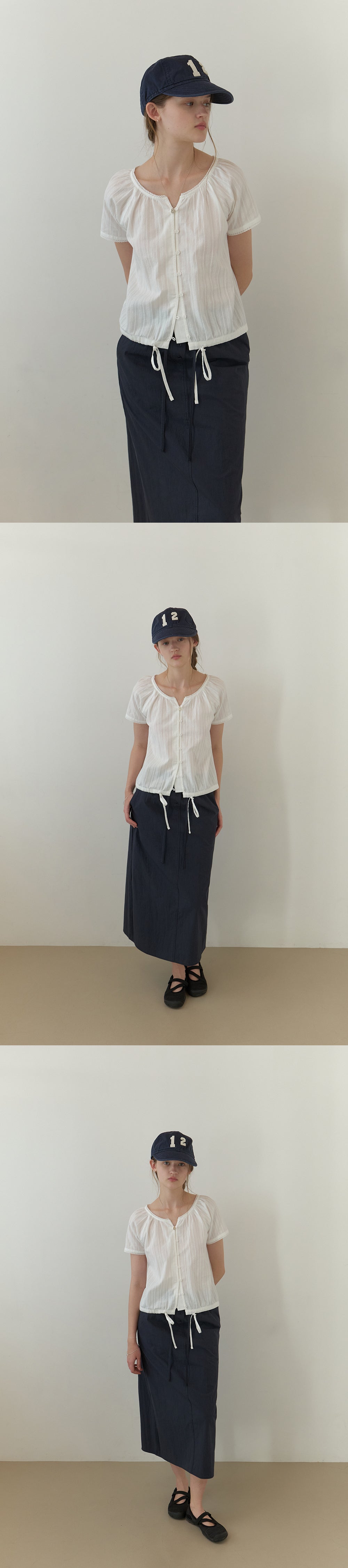 THE MITTEN Foliage half blouse (white)