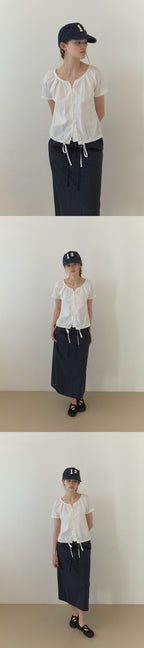 THE MITTEN Foliage half blouse (white)