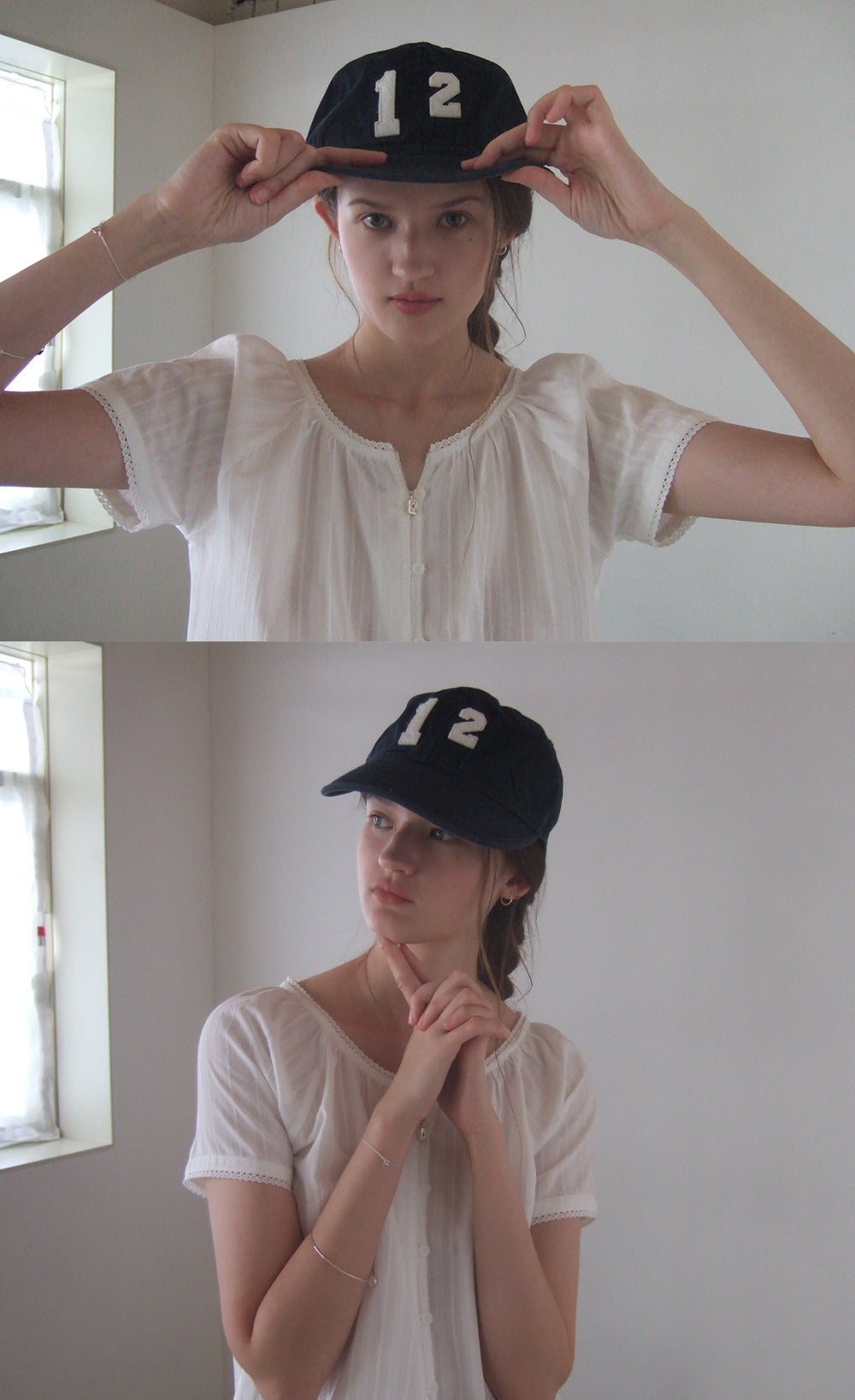 THE MITTEN Foliage half blouse (white)