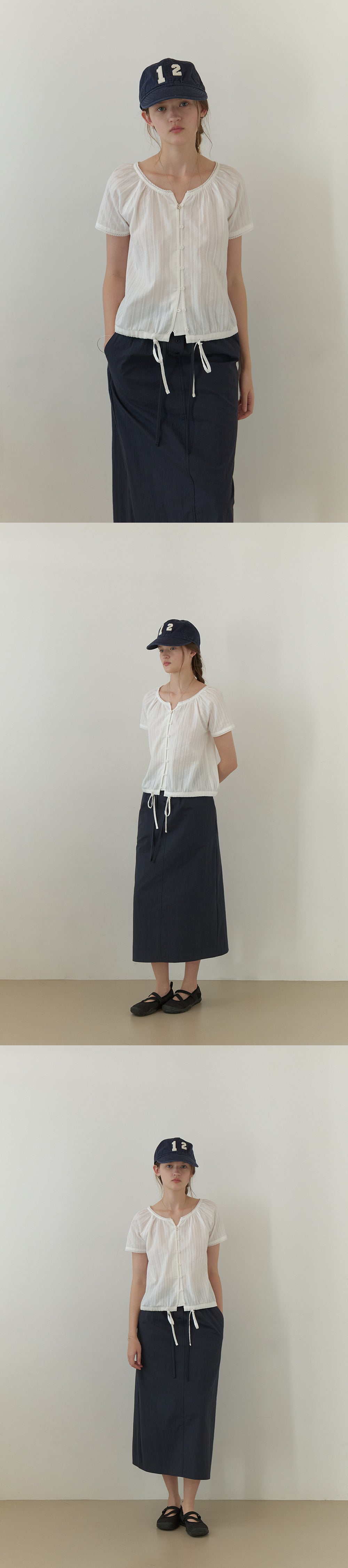 THE MITTEN Foliage half blouse (white)