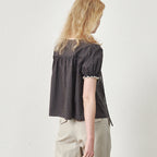 OSTKAKA Pintuck lace blouse gray check