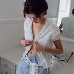 BAIE OUD Lace frill blouse_white