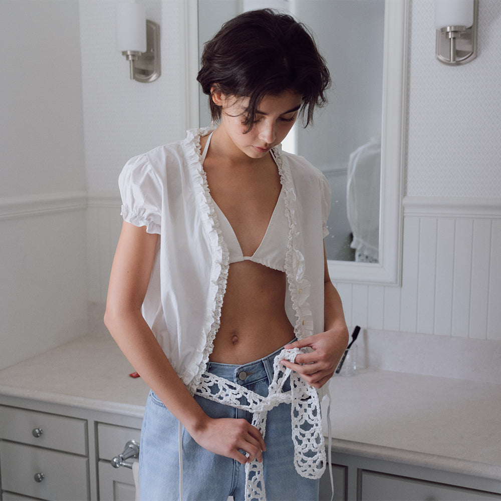 BAIE OUD Lace frill blouse_white