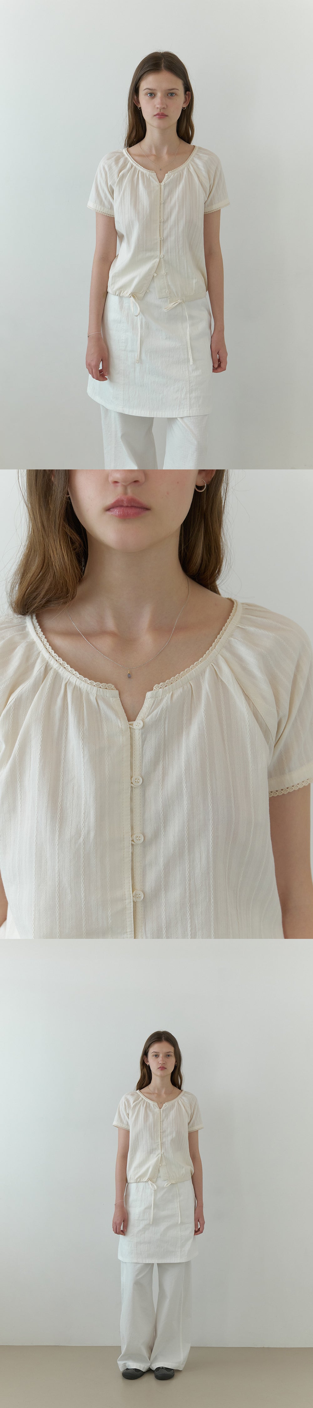 THE MITTEN Foliage half blouse (natural)