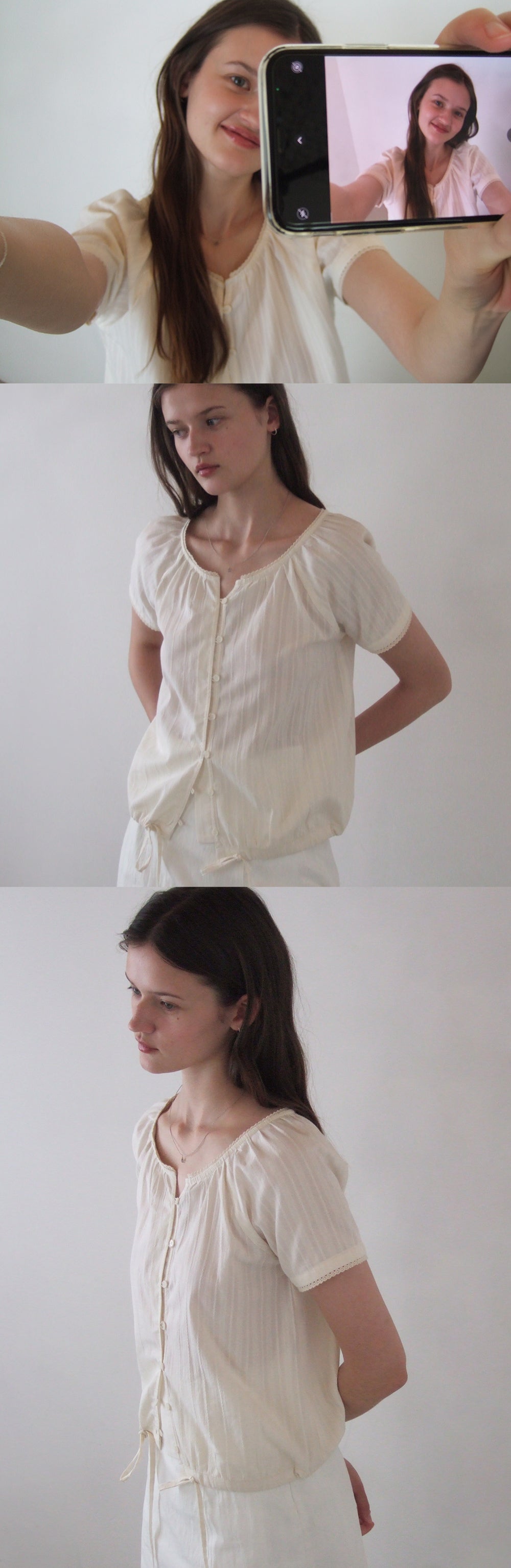 THE MITTEN Foliage half blouse (natural)