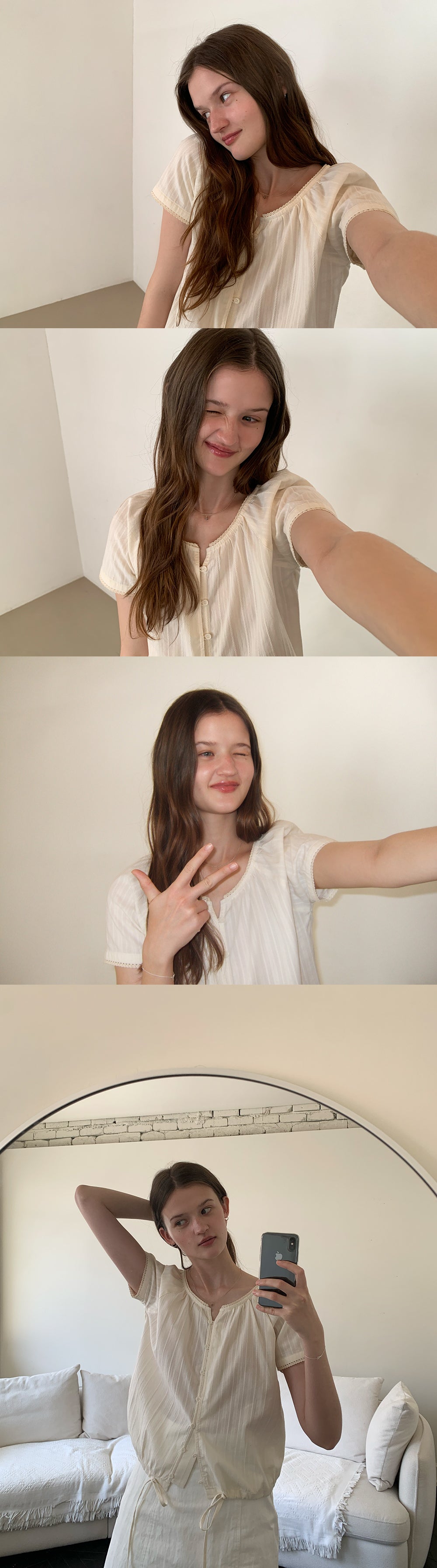 THE MITTEN Foliage half blouse (natural)