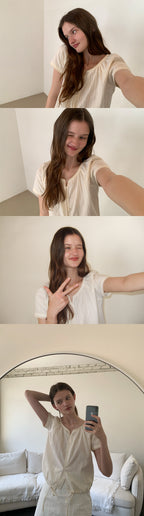 THE MITTEN Foliage half blouse (natural)