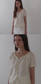 THE MITTEN Foliage half blouse (natural)