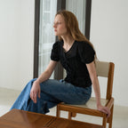 DEHEVE Ribbon Smocked Blouse [Black]