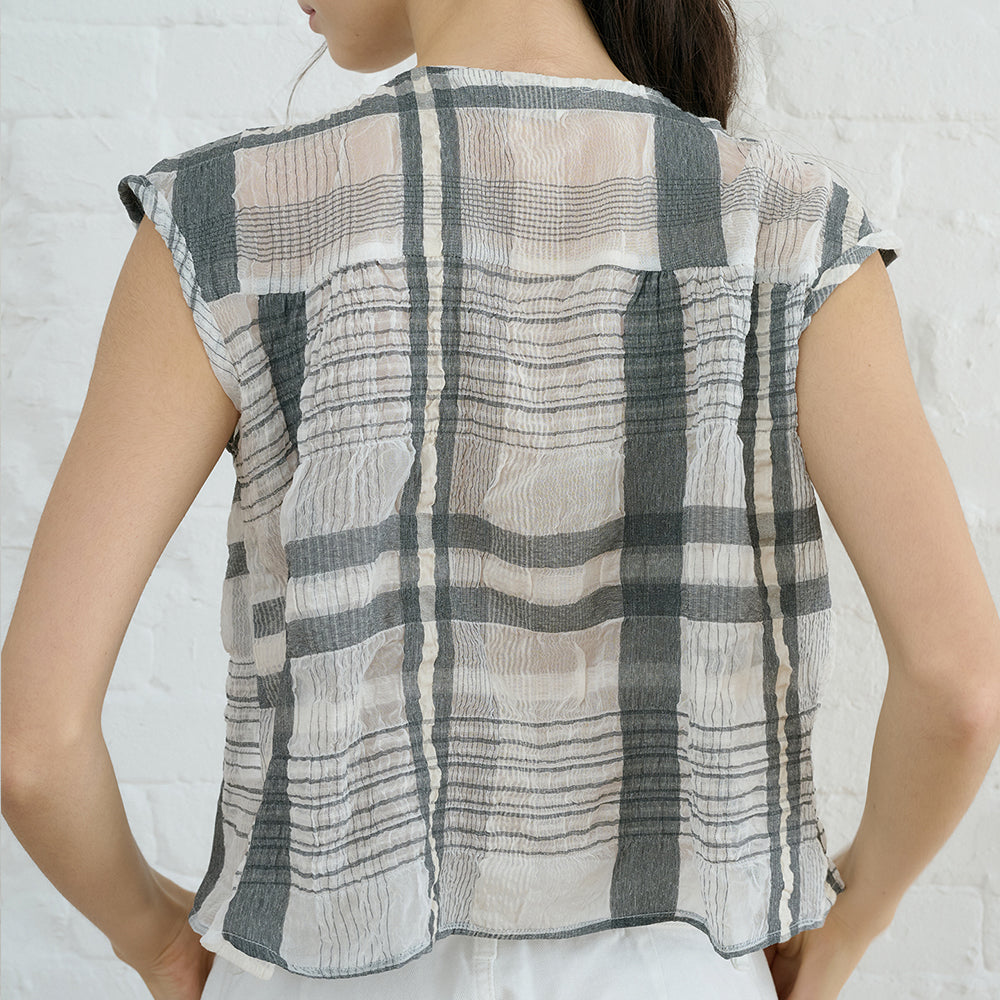 BLUE BRICK Check flare blouse (black)