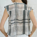 BLUE BRICK Check flare blouse (black)