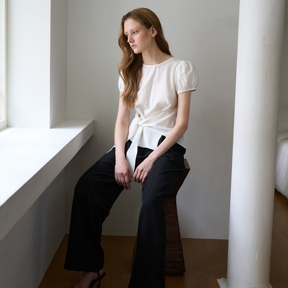 DEHEVE Wrap Drape Blouse [Ivory]
