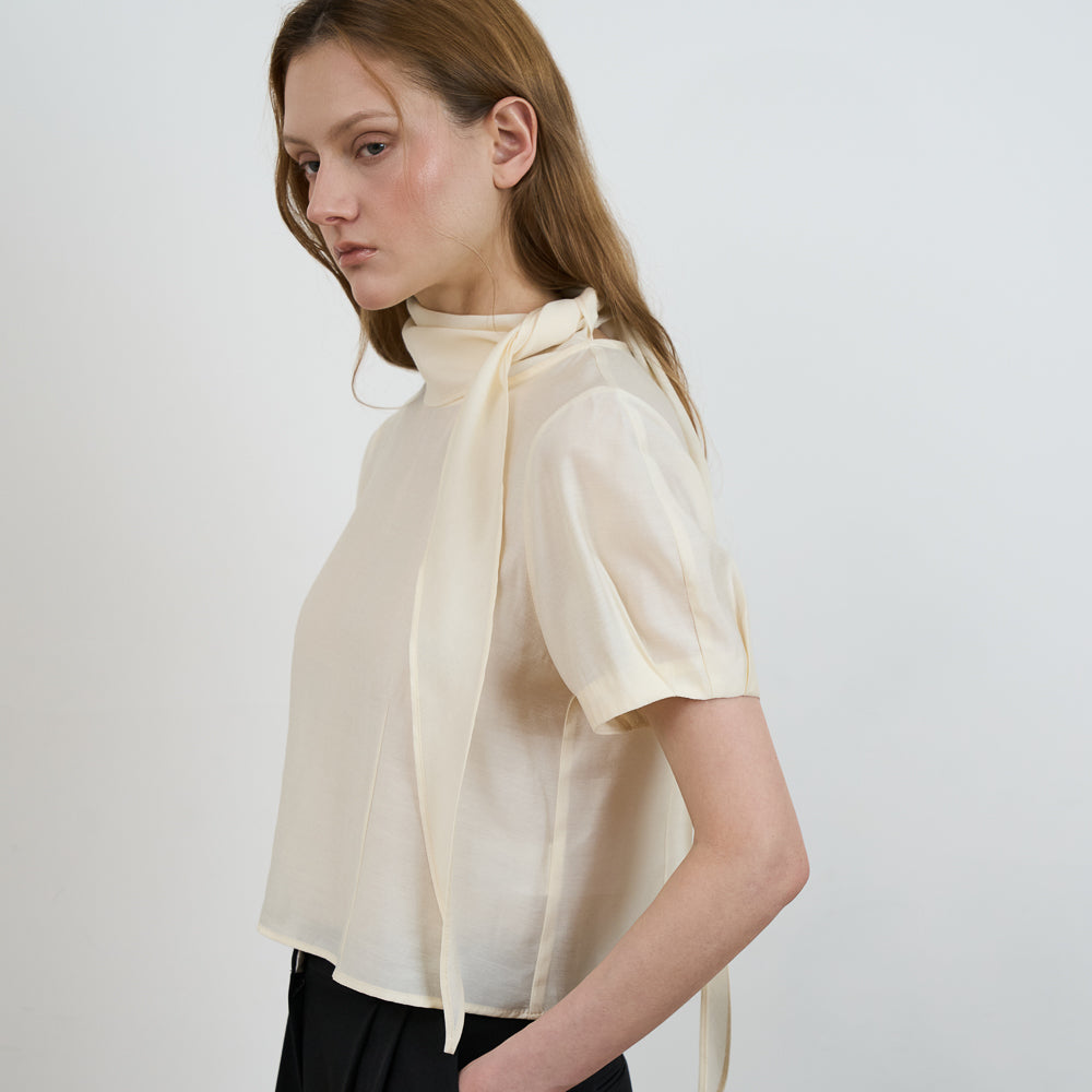 DEHEVE Cowl Neck Scarf Blouse [Butter]