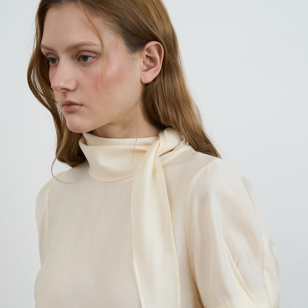 DEHEVE Cowl Neck Scarf Blouse [Butter]