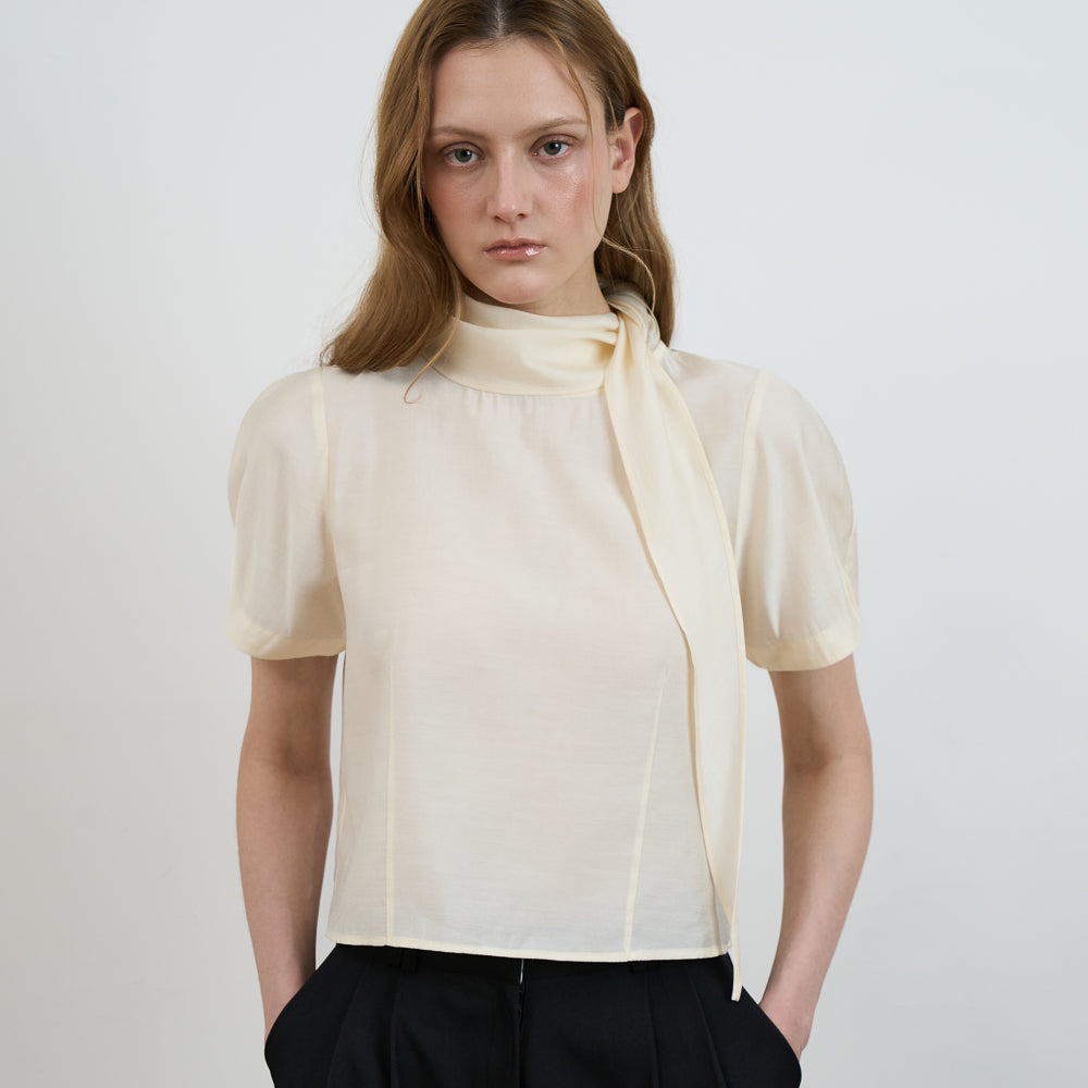 DEHEVE Cowl Neck Scarf Blouse [Butter]