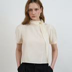 DEHEVE Cowl Neck Scarf Blouse [Butter]